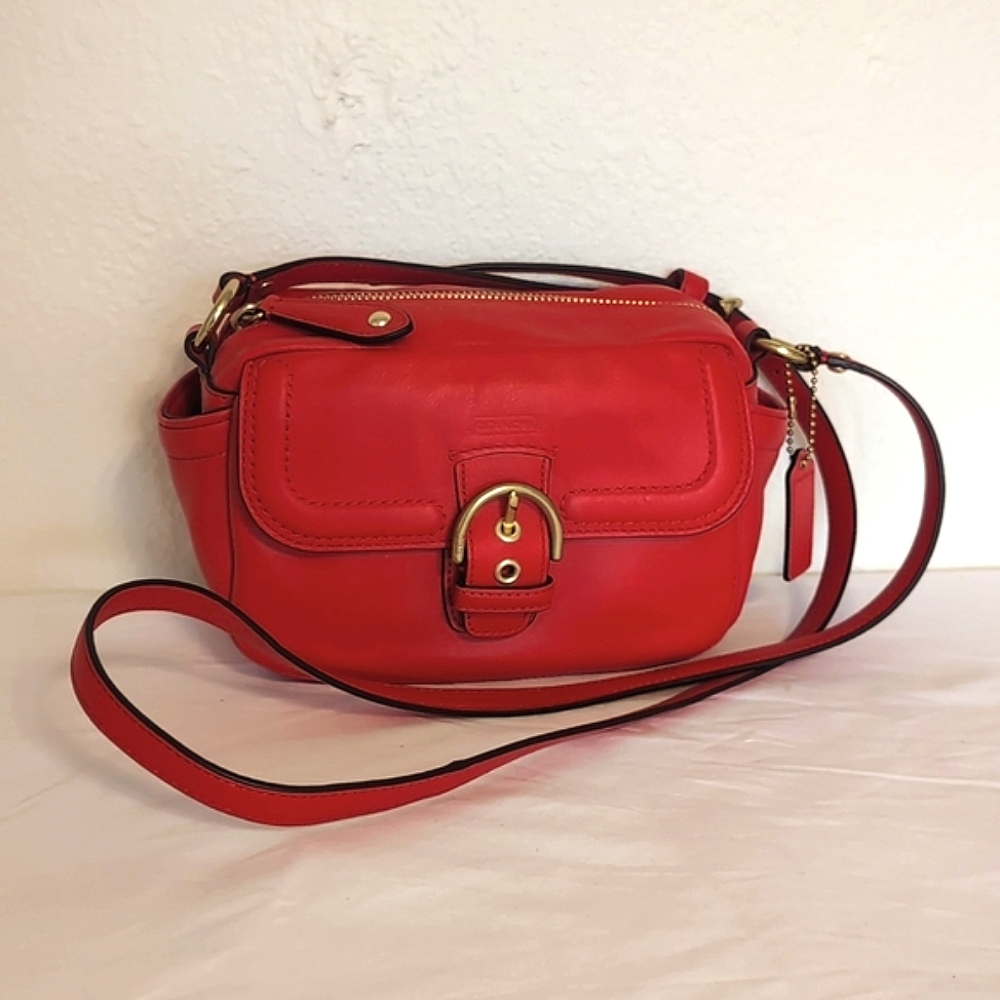 Coach Red Leather Crossbody with Gold Buckle